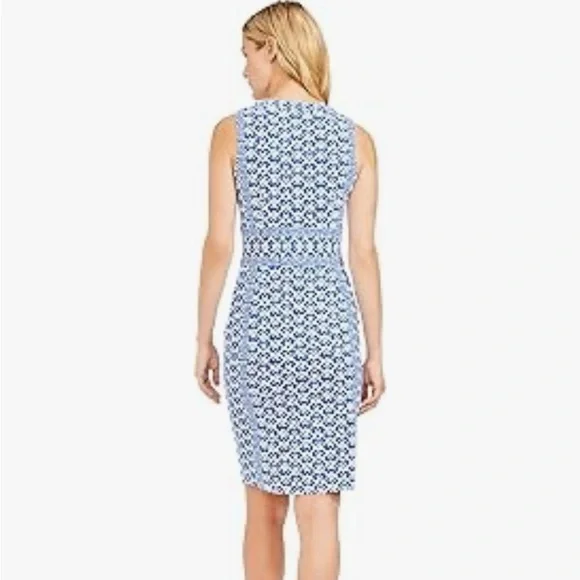 J McLaughlin Lola Dress Geo Audio Blue And White Print Catalina Cloth Medium - Picture 3 of 8